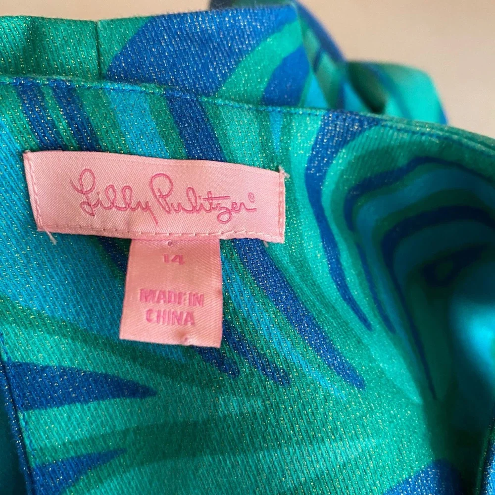 Lilly Pulitzer Payton Brewster Blue Big Bang Metallic Rhinestone Shift Dress 14 - Picture 3 of 12